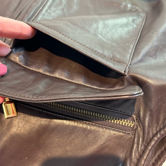 Preston & York Sz S Belted Brown Leather Biker Vest Jacket Gold hardware Zip - Picture 6 of 15